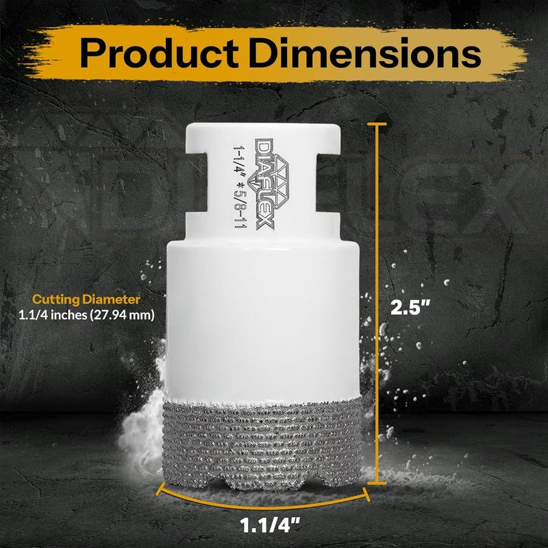 DIAFLEX Premium Brazed Core Bit – 1-1/4" Diamond Hole Saw for Porcelain, Ceramic, Stone, Dekton – 5/8"-11 Thread – Fast Clean Cuts – Vacuum Brazed – Wet or Dry Use - Image 3